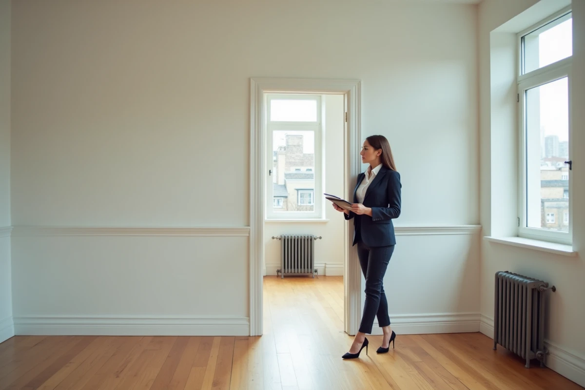 Agent immobilier dans un appartement vide et lumineux