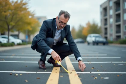 Architecte mesurant une ligne de parking en extérieur