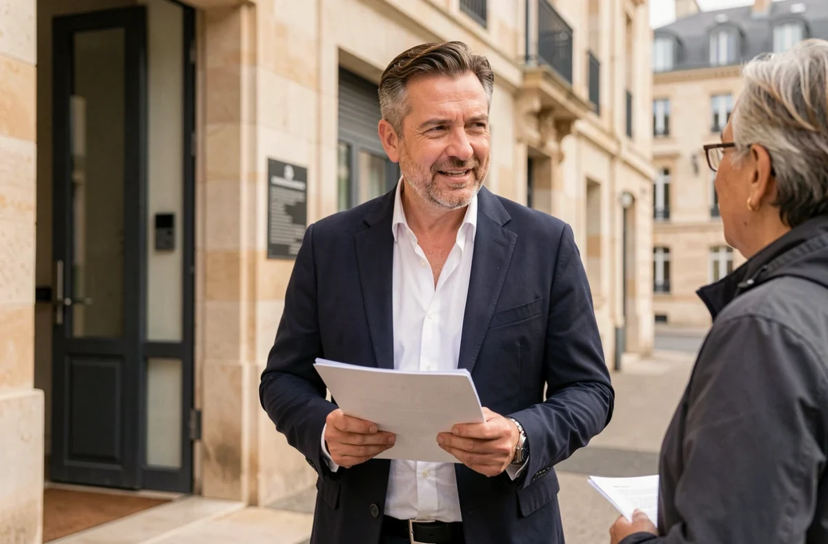 Gestionnaire du Cabinet Nicolas Immobilier discutant avec un résident d'une copropriété à Nantes