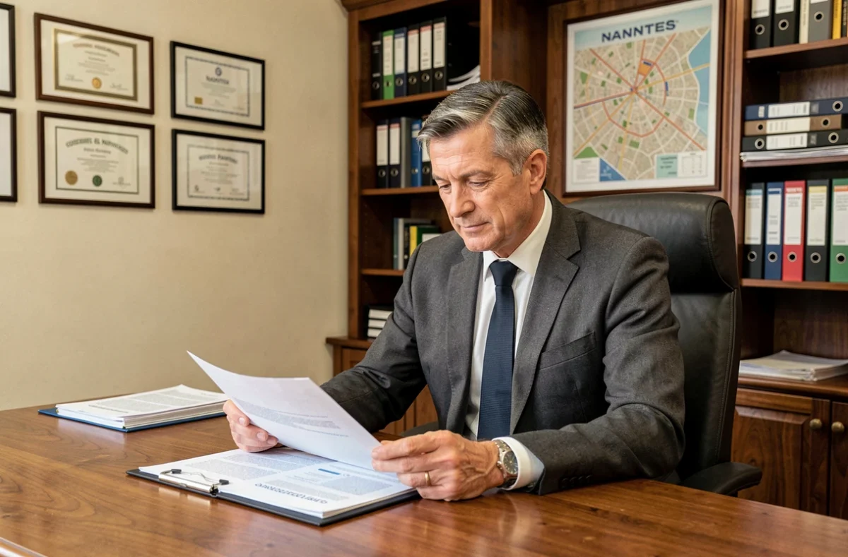 Consultant du Cabinet Ollieric assis à son bureau à Nantes, examinant des documents de gestion de copropriété