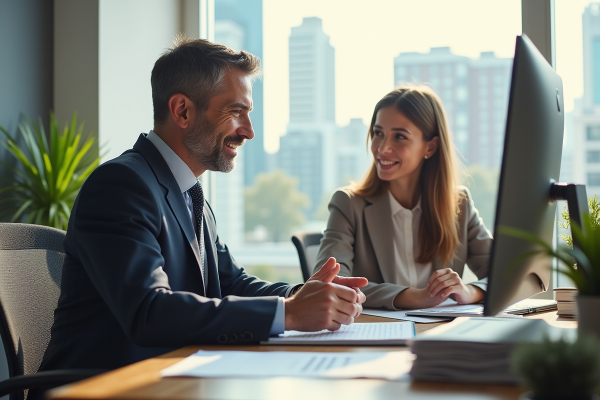 Conseiller en prêt immobilier expliquant des options à une cliente