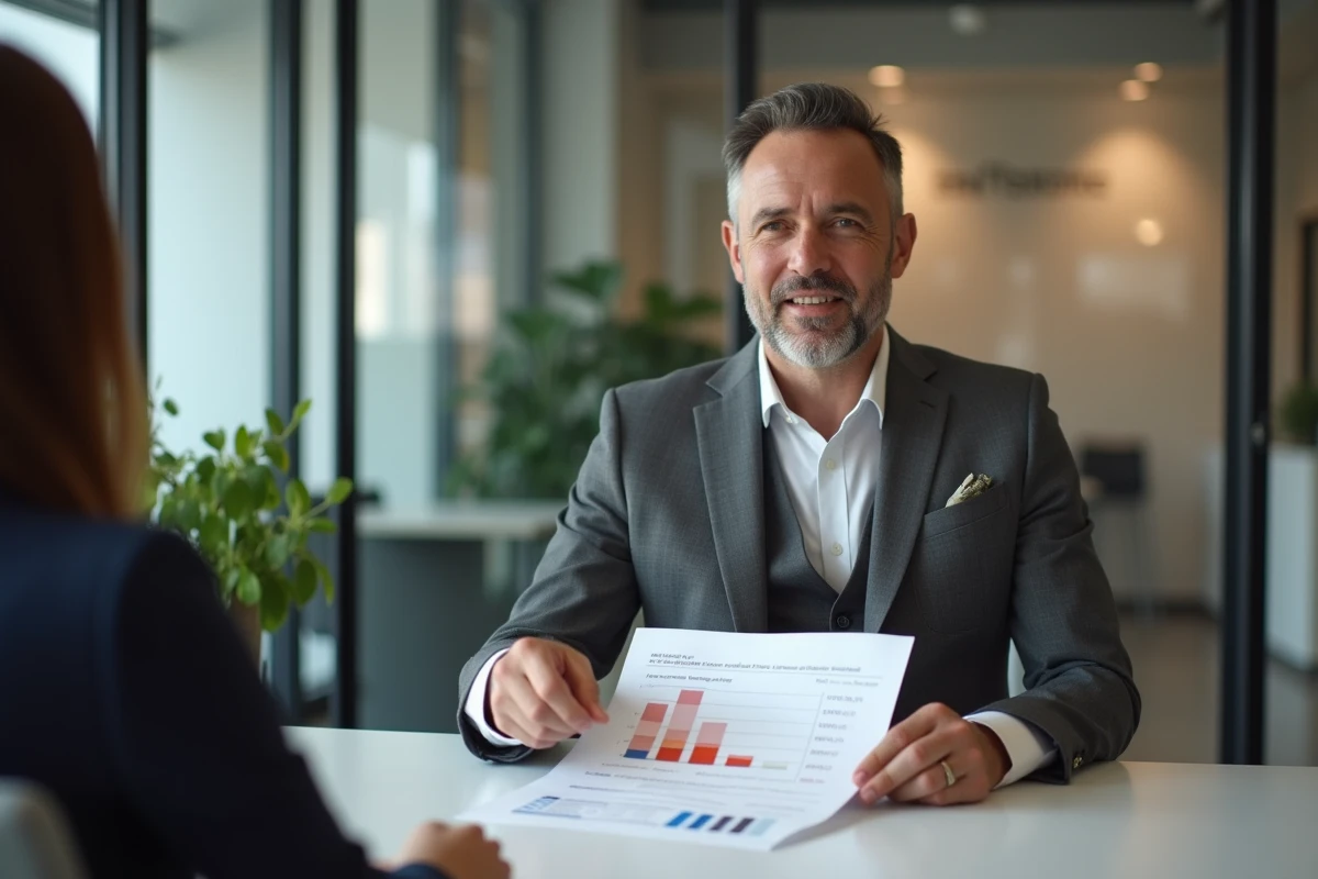 Conseiller immobilier expliquant le calcul du plafond de ressources Pinel 2026 à un client
