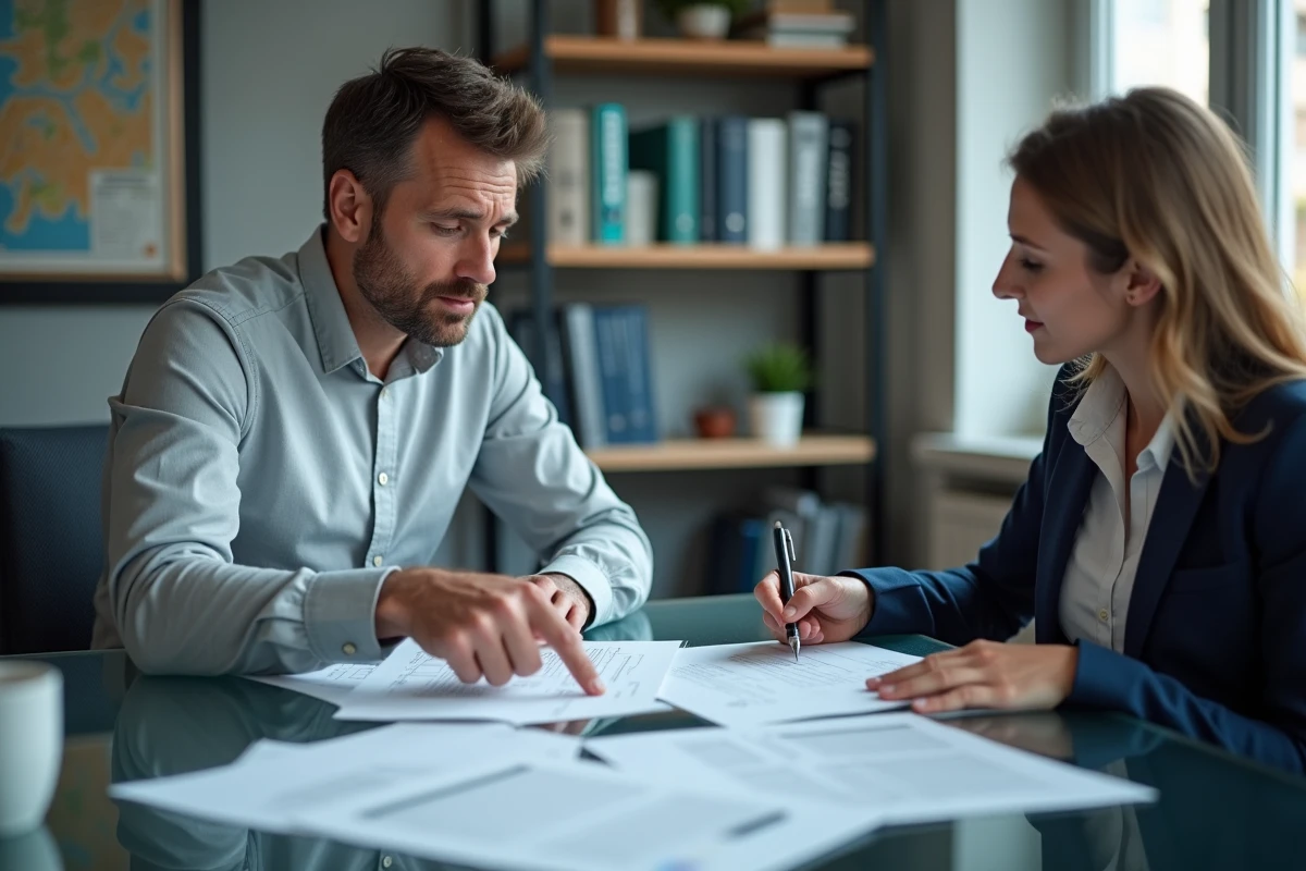 Homme consultant une agence immobilière parisienne pour corriger une erreur dans son dossier de location Locannonce