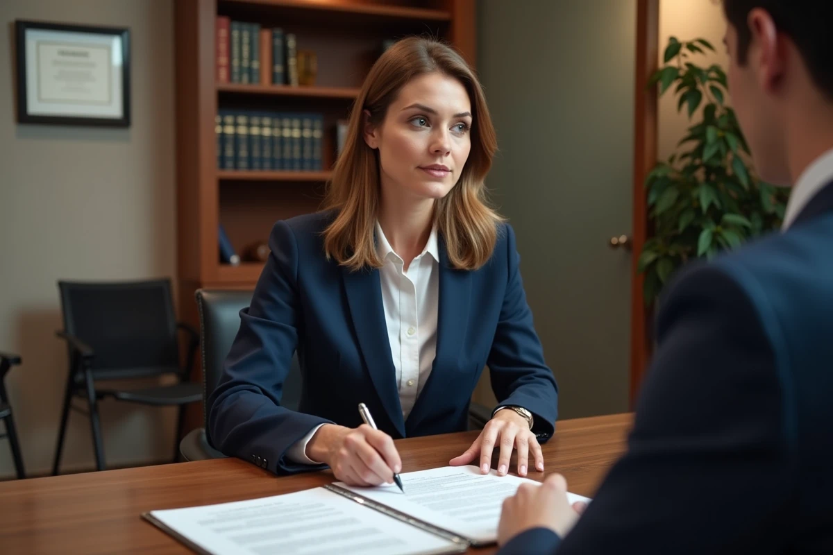 Femme consultant un conseiller juridique pour gérer un crédit immobilier en indivision avec coindivisaire défaillant