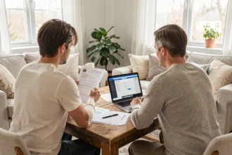 Couple examinant une offre de prêt immobilier à la maison