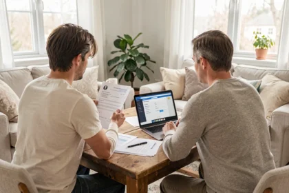Couple examinant une offre de prêt immobilier à la maison