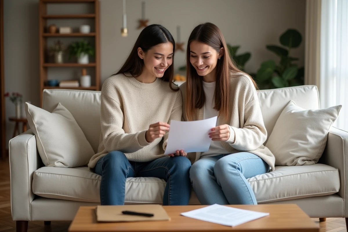 Couple relisant ensemble une lettre de motivation pour la location d'un appartement