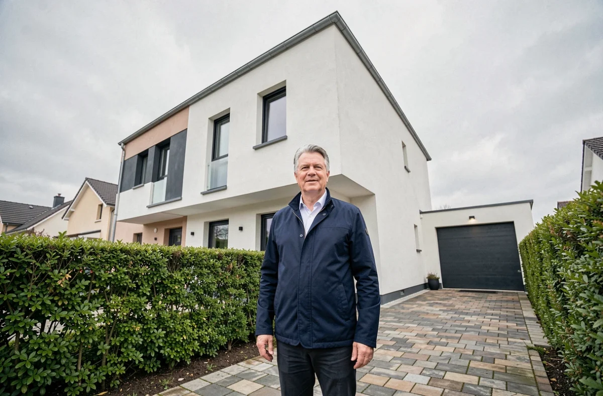 David Bitton, architecte à Lésigny, devant une maison individuelle rénovée en Seine-et-Marne