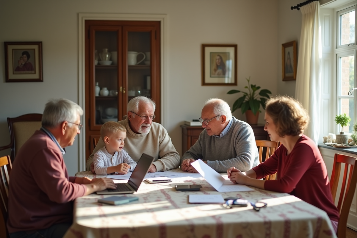 Famille multigénérationnelle en discussion autour d
