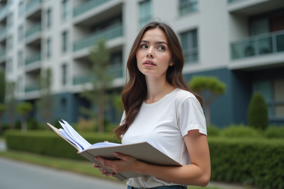 Jeune femme vérifiant des permis de propriété en extérieur