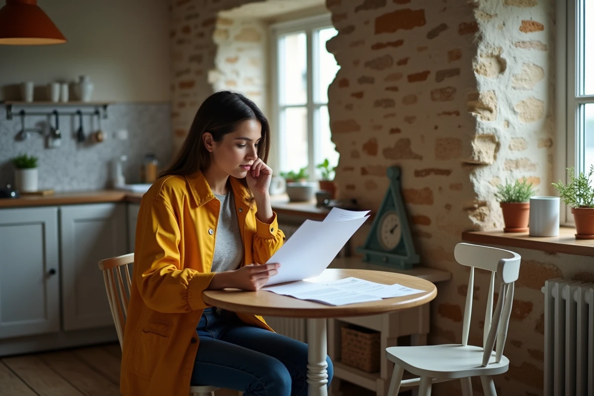 Jeune femme lisant documents d