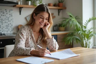 Femme marocaine souriante examine documents de location