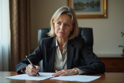 Femme d affaires signant un document important