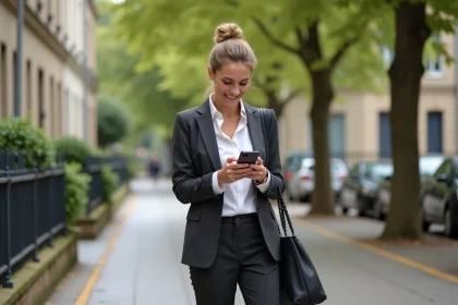 Femme d'âge moyen dans une rue paisible en Île-de-France