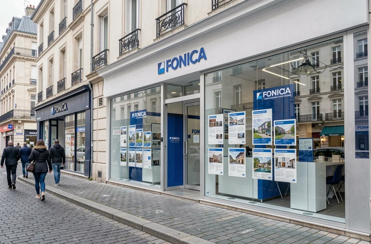Agence Foncia dans une ville des Pays de la Loire avec vitrine de copropriété