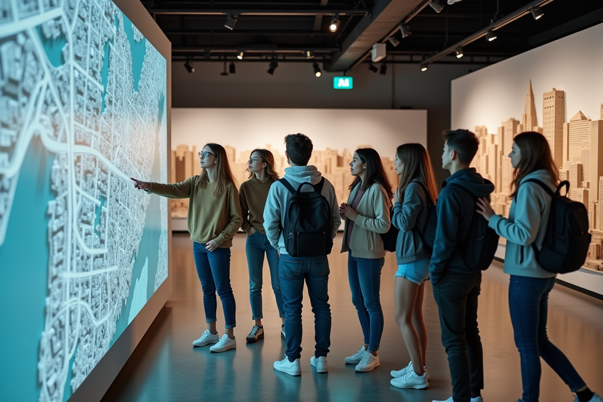 Jeunes adultes discutant autour d une carte urbaine