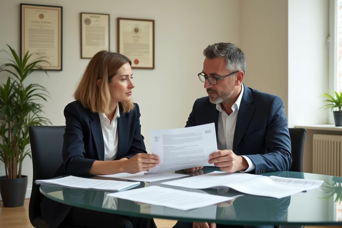 Héritiers consultant des documents de succession chez un notaire à Limoges