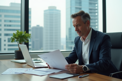 Homme d affaires en réunion dans un bureau moderne
