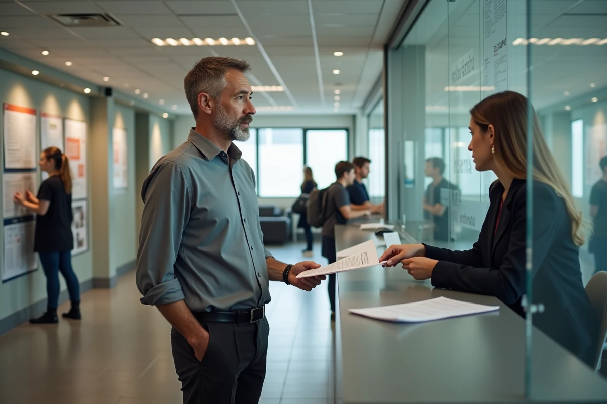 Homme remettant un formulaire dans un bureau municipal