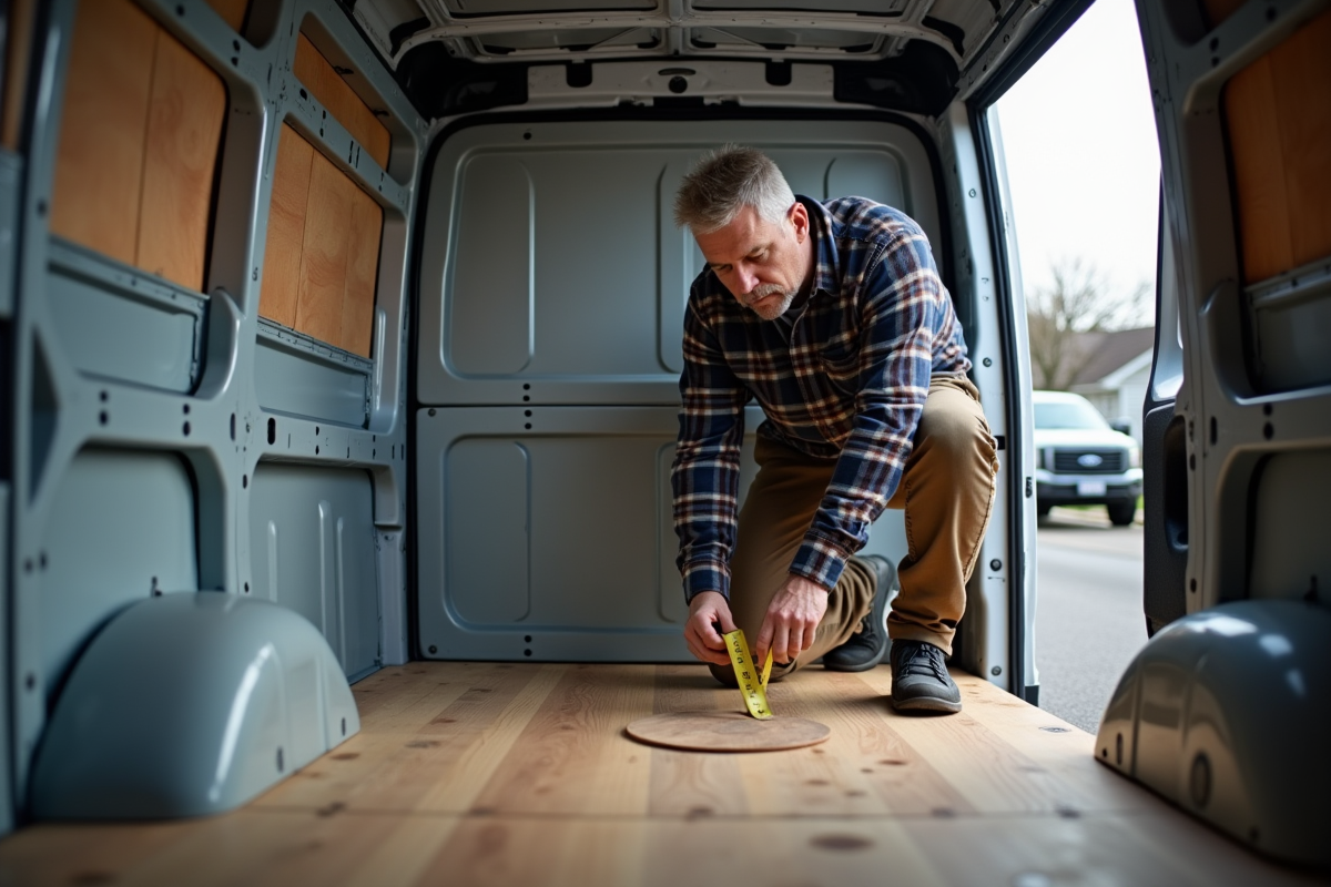 Homme mesurant l’intérieur d’un van de déménagement