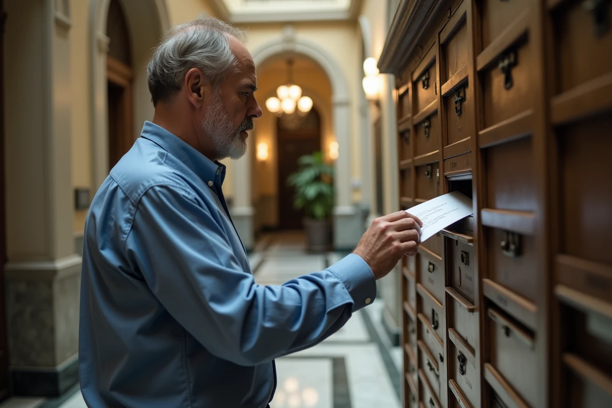 Homme postant une lettre dans une boîte aux lettres