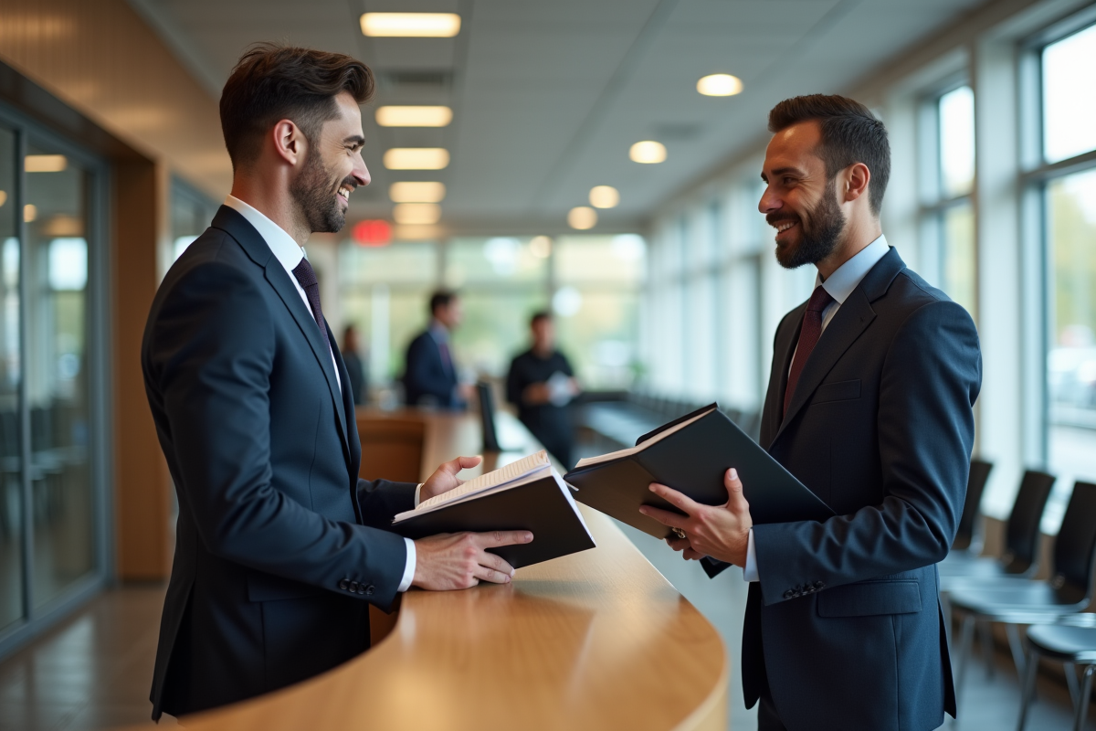 Homme d affaires remettant un dossier à la mairie