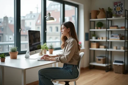Jeune femme assise dans un studio créatif moderne