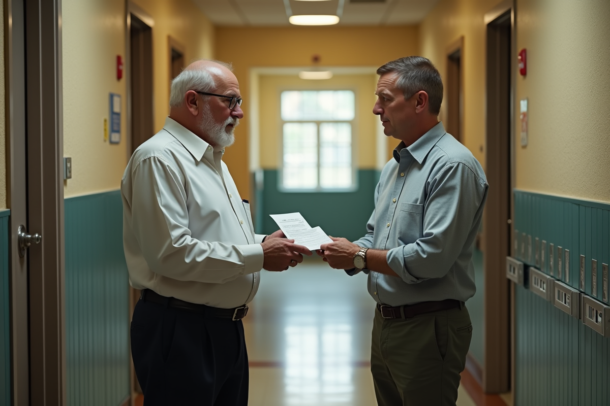 Loyer payé par le locataire avec le propriétaire dans le couloir