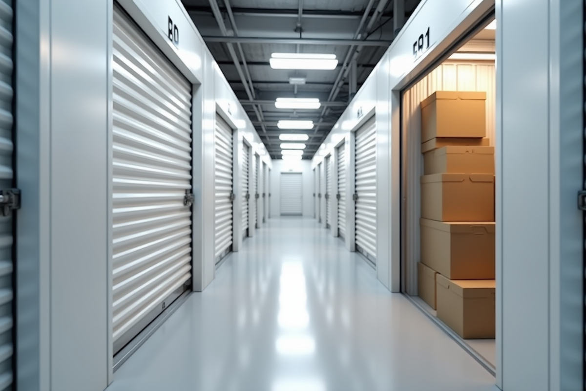 Ligne de boxes de stockage propres avec portes numérotées