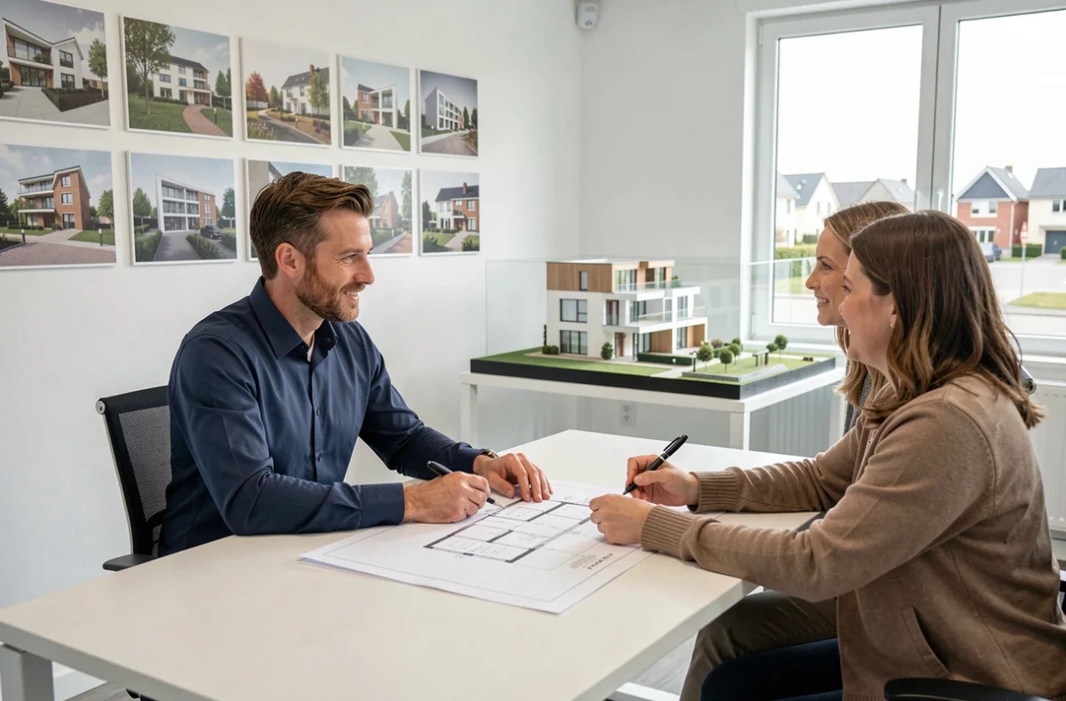 Architecte de Sollertia à Chelles en réunion de consultation avec des clients dans un bureau professionnel