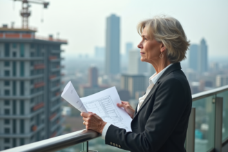 Femme architecte regardant la ville depuis un toit