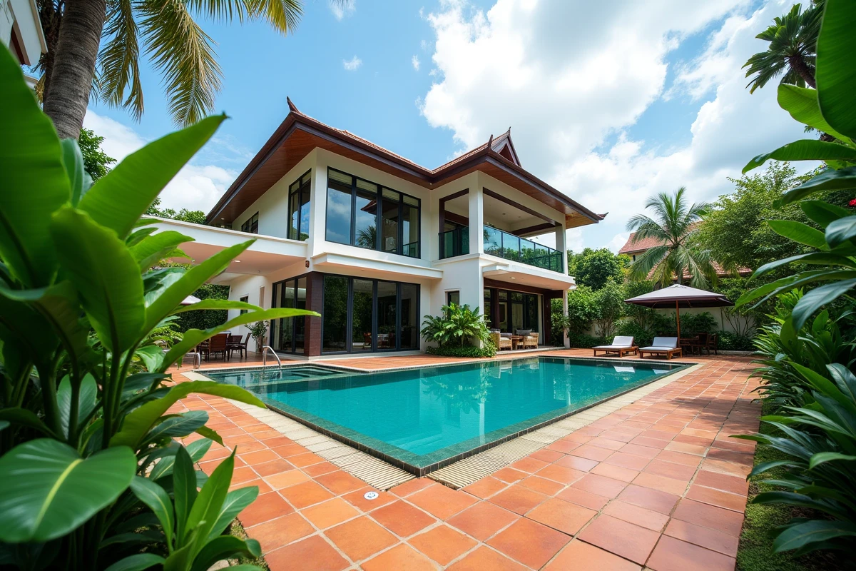 Villa thaïlandaise moderne avec piscine privée à vendre dans un quartier résidentiel tropical